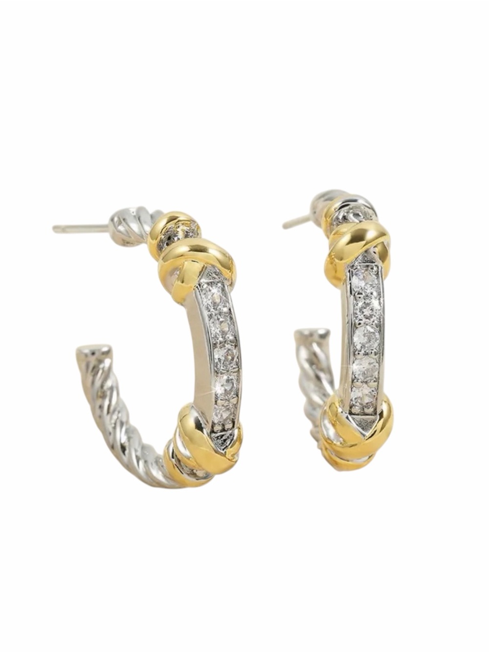 Knot Two-Tone CZ Hoop Earrings NWT
